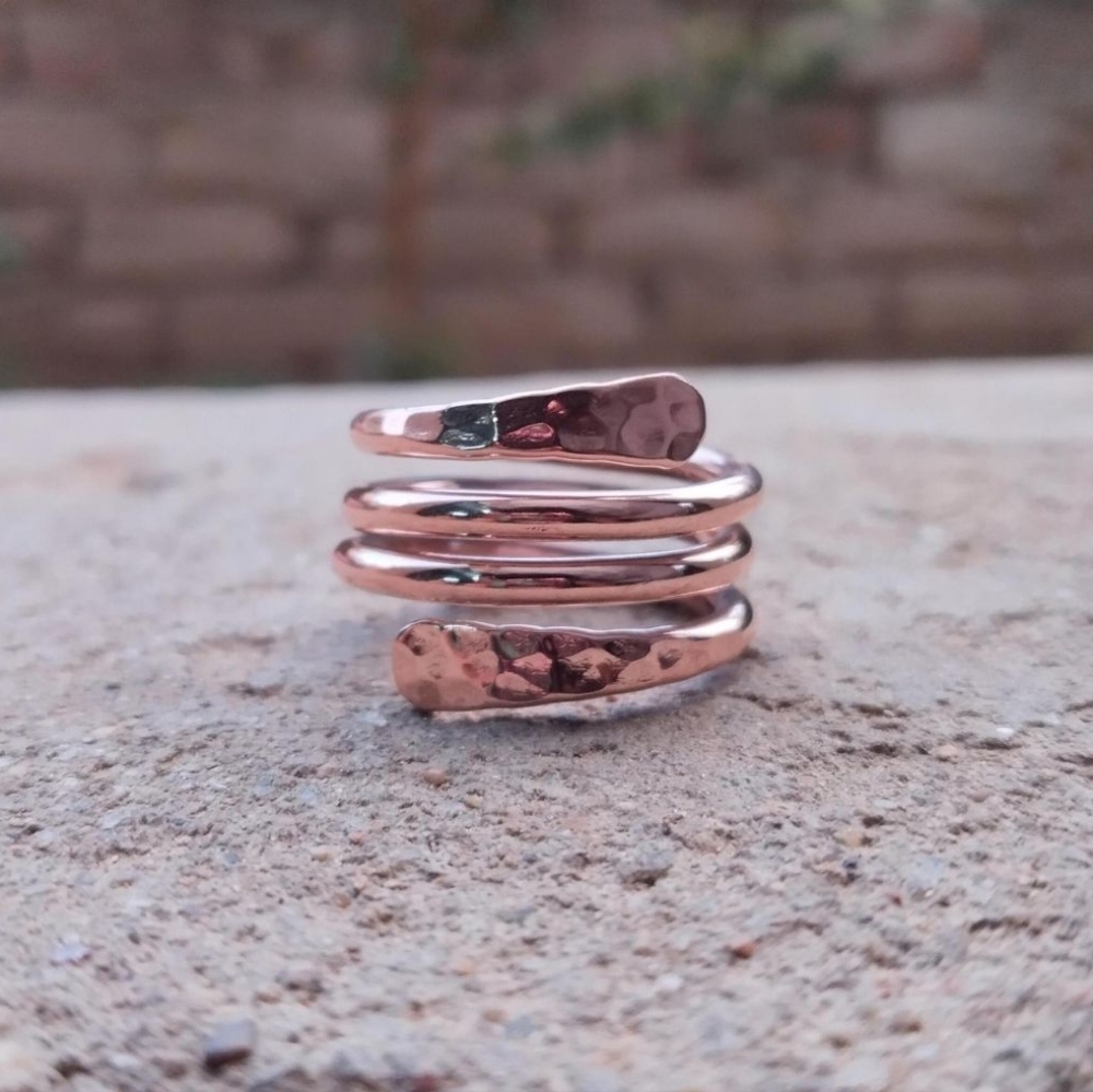 Hammered Copper Wrap Ring, Adjustable Arthritis T… - image 1
